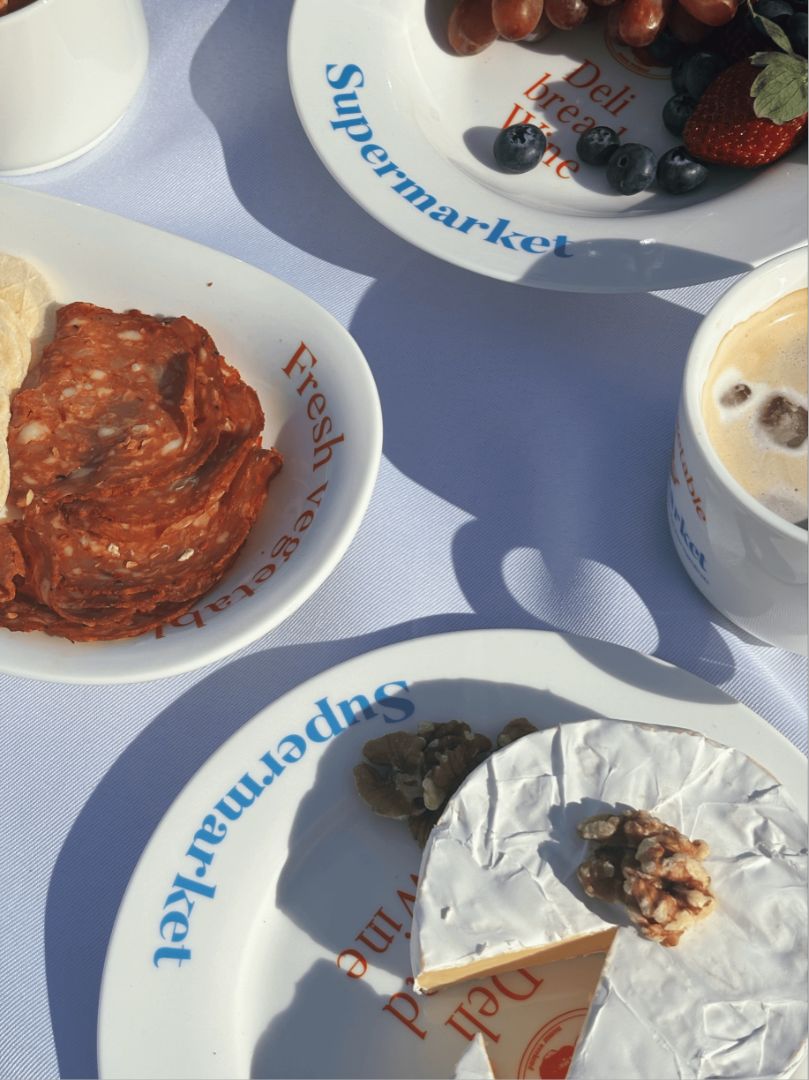 Stefania Set. 5 piece set with deep plate, flat plate, platter, bowl and mug. Cutest ceramic crockery set for picnics or Italian night at home. 