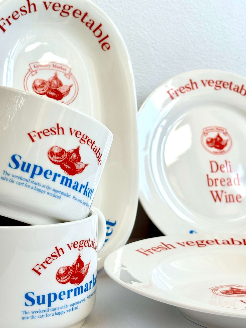 Stefania Set. 5 piece set with deep plate, flat plate, platter, bowl and mug. Cutest ceramic crockery set for picnics or Italian night at home. 