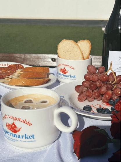 Stefania Set. 5 piece set with deep plate, flat plate, platter, bowl and mug. Cutest ceramic crockery set for picnics or Italian night at home. 