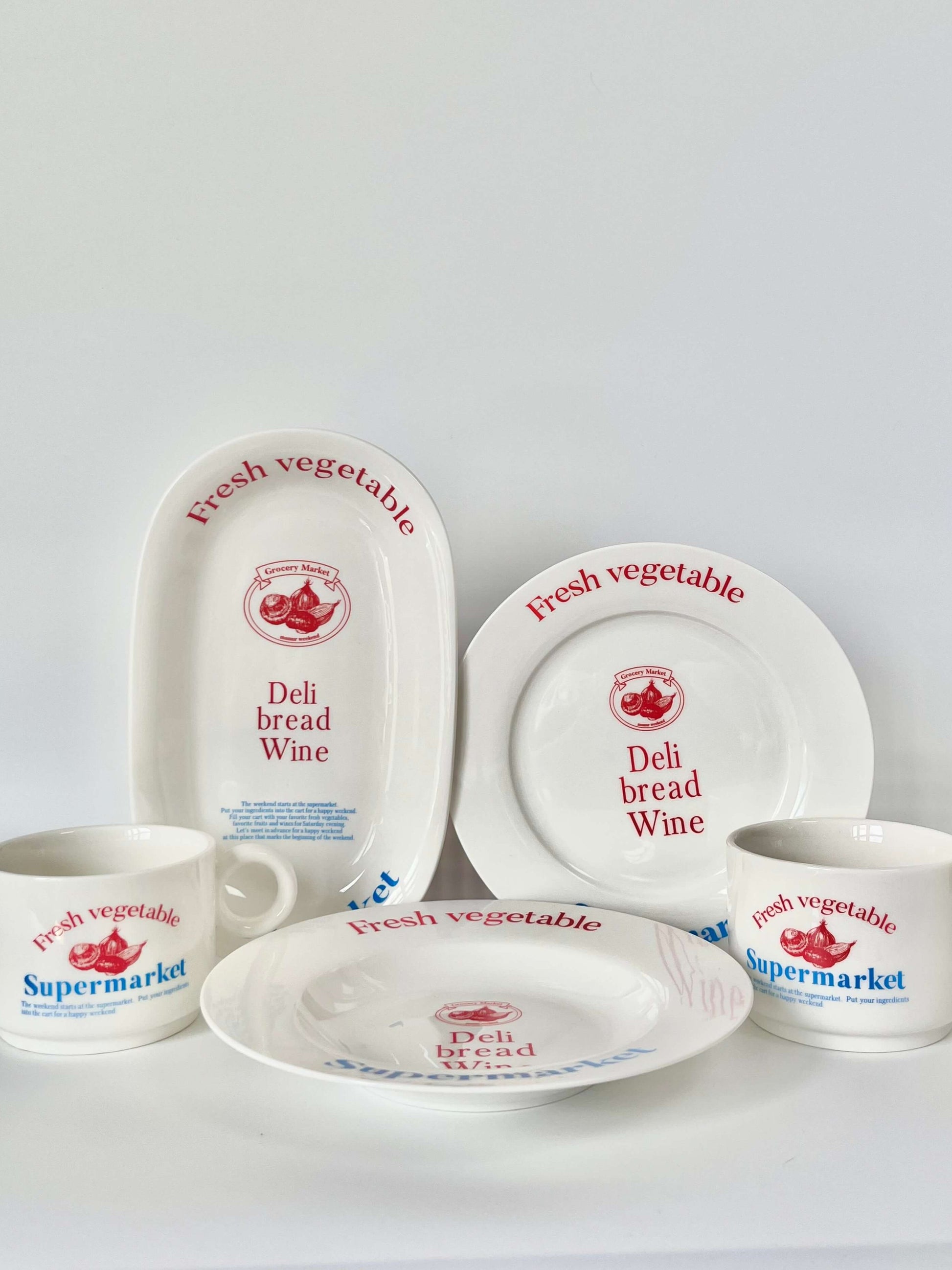 Stefania Set. 5 piece set ceramic crockery set with deep plate, flat plate, platter, bowl and mug / cup. Cutest ceramic crockery set for picnics or Italian night at home. Nona's house collection. Perfect housewarming gift, present or dinner set! Tableware for home décor 