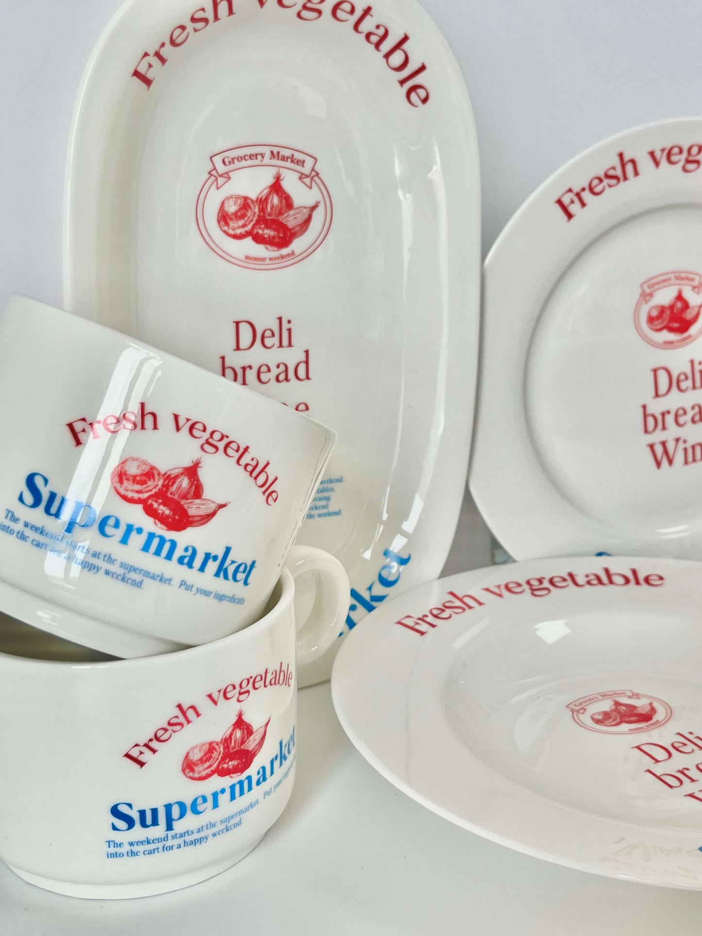 Stefania Set. 5 piece set ceramic crockery set with deep plate, flat plate, platter, bowl and mug / cup. Cutest ceramic crockery set for picnics or Italian night at home. Nona's house collection. Perfect housewarming gift, present or dinner set! Tableware for home décor 